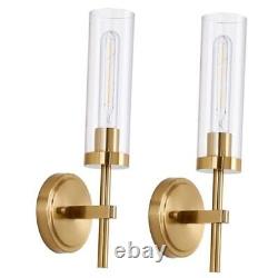 Gold Wall Sconces Set of 2, Modern Bathroom Sconces Wall Lighting Brushed Gold