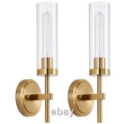 Gold Wall Sconces Set of 2, Modern Bathroom Sconces Wall Lighting Brushed Gold