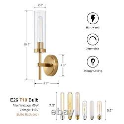 Gold Wall Sconces Set of 2, Modern Bathroom Sconces Wall Lighting Brushed Gold