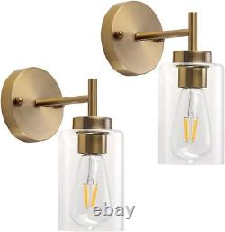 Gold Wall Sconces Set of Two, Brass Vanity Lights for Bathroom, 2p