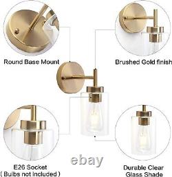 Gold Wall Sconces Set of Two, Brass Vanity Lights for Bathroom, 2p