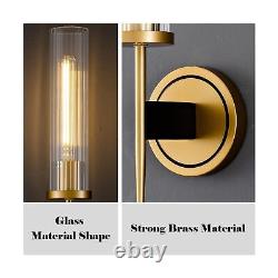 Gold Wall Sconces Set of Two, Clear Glass Brass Sconces Wall Lighting, Gold Bra