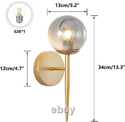 Gold Wall Sconces Set of Two Mid Century Globe Bathroom Vanity Light with Smoke