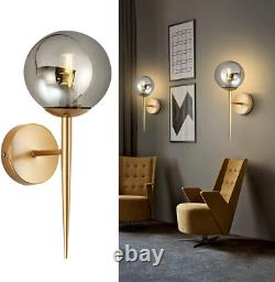 Gold Wall Sconces Set of Two Mid Century Globe Bathroom Vanity Light with Smoke