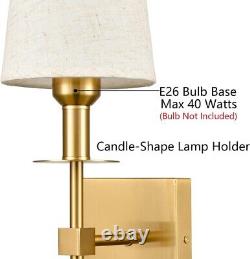Gold Wall Sconces Set of Two Plug in Sconces Wall Lighting with Fabric Shade
