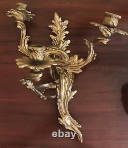 Gorgeous Antique Gilded Age Pair Of Brass Three Arm Candle Wall Sconces