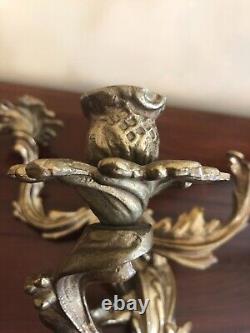 Gorgeous Antique Gilded Age Pair Of Brass Three Arm Candle Wall Sconces