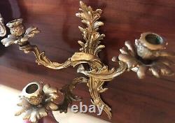 Gorgeous Antique Gilded Age Pair Of Brass Three Arm Candle Wall Sconces