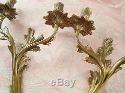 Gorgeous Pair Bronze Candle Sconces Wall Lights Candelabra French Rococo