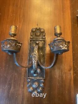 Great Antique Big Ornate Gothic Double Light Sconce