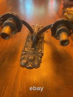 Great Antique Big Ornate Gothic Double Light Sconce