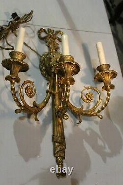 Great Large Antique Vintage Ornate 3 Arms Brass Wall Sconce Light Fixture