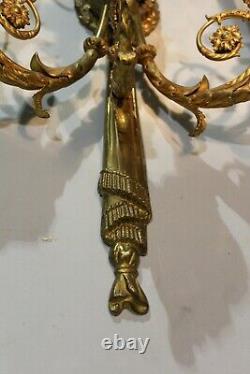 Great Large Antique Vintage Ornate 3 Arms Brass Wall Sconce Light Fixture