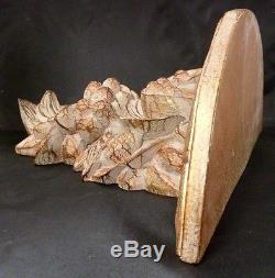 HAND CARVED WOOD Wall Display Shelf Sconce DISTRESSED ANTIQUED GOLD PATINA