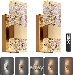HITOO Gold Wall sconces Set of Two, LED Crystal Lights 3000K-6000K dimmable with