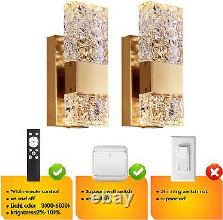HITOO Gold Wall sconces Set of Two, LED Crystal Lights 3000K-6000K dimmable with