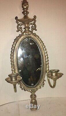 HUGE Antique French LOUIS XVI Mirrored Wall Sconces Colombia Lichte SILVER