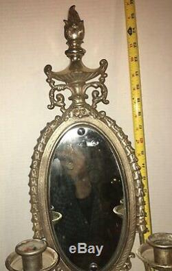 HUGE Antique French LOUIS XVI Mirrored Wall Sconces Colombia Lichte SILVER