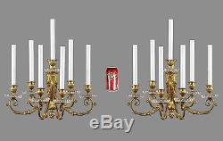 HUGE Period Antique Bronze & Crystal Wall Sconces c1880 Vintage Gold Wall Lights