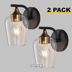 Hamilyeah Gold Wall Sconces Set of 2, Black Sconces Wall Lighting with Clear