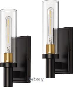 Hardwired Wall Sconce Set of Two, Black & Gold Bathroom Sconces Wall Lighting wi