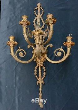 Heavy Antique BRASS BRONZE ITALIAN FRENCH Wall Sconce 5 Light Lamp Candelabra