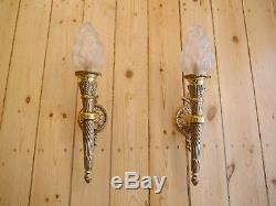 High one light empire torch brass pair french wall lamps sconces old chandelier