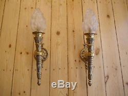 High one light empire torch brass pair french wall lamps sconces old chandelier
