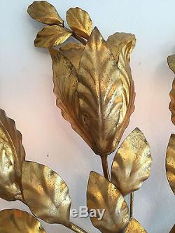 Hollywood Regency Gold Gilt Metal Tole SCONCE Light Wall Art Sculpture ITALY