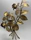 Hollywood Regency Gold Metal Sconces, Roses with Leaves, Mirrored Pair, Vintage