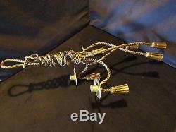 Hollywood Regency Tole Metal Gold Gilt Rope 3 Candle 6 Tassel Wall Sconce Italy