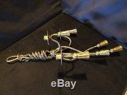 Hollywood Regency Tole Metal Gold Gilt Rope 3 Candle 6 Tassel Wall Sconce Italy