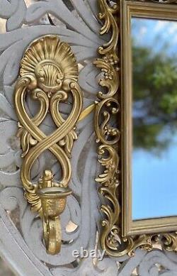 Homco Hollywood Regency Wall Mirror, Shelf, 2 Candle Wall Sconces Vintage Gold