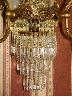 Huge Empire Gold Bronze Wall Lamps Sconces Pearls Chains Old 3l