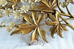 Huge Vintage Hollywood Regency Syroco Gold & Ivory Blossom Flowering Wall Sconce