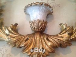 ITALIAN Baroque 6 Pricket Candlestick Gilt Wood Wrought Iron Wall Sconce