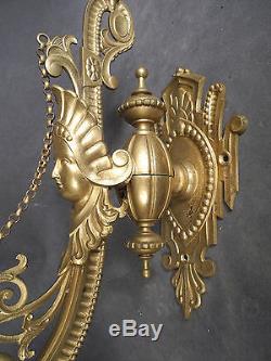 Important Pair of Antique 1800's Figural Gold Gilt Bronze Gas Light Wall Sconces
