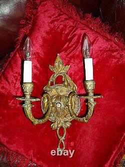 Impressing, Rare PAIR of Vintage European Wall Sconce Lamps Double Candleholdrs