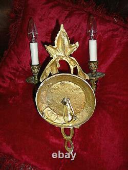 Impressing, Rare PAIR of Vintage European Wall Sconce Lamps Double Candleholdrs