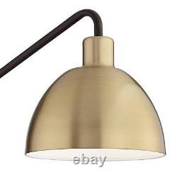 Industrial Swing Arm Wall Lamps Set of 2 Brass Bronze Plug-In Dome Shade Bedroom