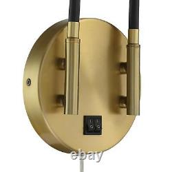 Industrial Twin Arm Wall Lamp Brass Black Plug-In Light Fixture Metal Bedroom