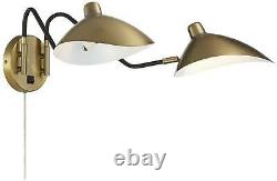 Industrial Twin Arm Wall Lamp Brass Black Plug-In Light Fixture Metal Bedroom