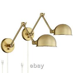 Industrial Wall Lamp Set of 2 LED Antique Brass Plug-In Adjustable for Bedroom