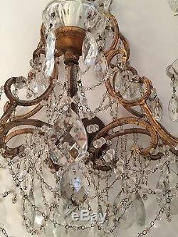Italian 19th Century Gilded Crystal and Beaded Wall Sconces