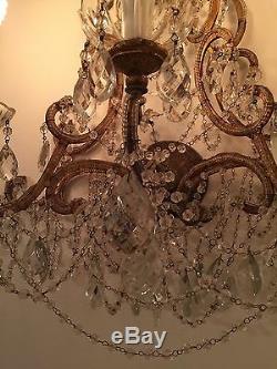 Italian 19th Century Gilded Crystal and Beaded Wall Sconces