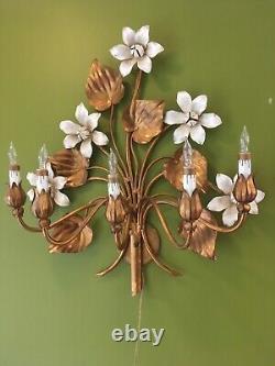 Italian 20th Century Gold Gilt Floral Electric Wall Sconce- 5 Arm, Nice