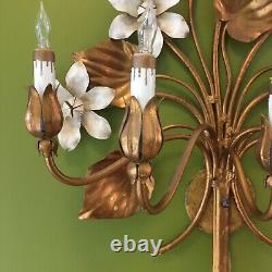 Italian 20th Century Gold Gilt Floral Electric Wall Sconce- 5 Arm, Nice