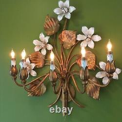 Italian 20th Century Gold Gilt Floral Electric Wall Sconce- 5 Arm, Nice