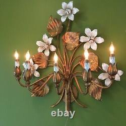 Italian 20th Century Gold Gilt Floral Electric Wall Sconce- 5 Arm, Nice