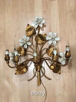 Italian 20th Century Gold Gilt Floral Electric Wall Sconce- 5 Arm, Nice